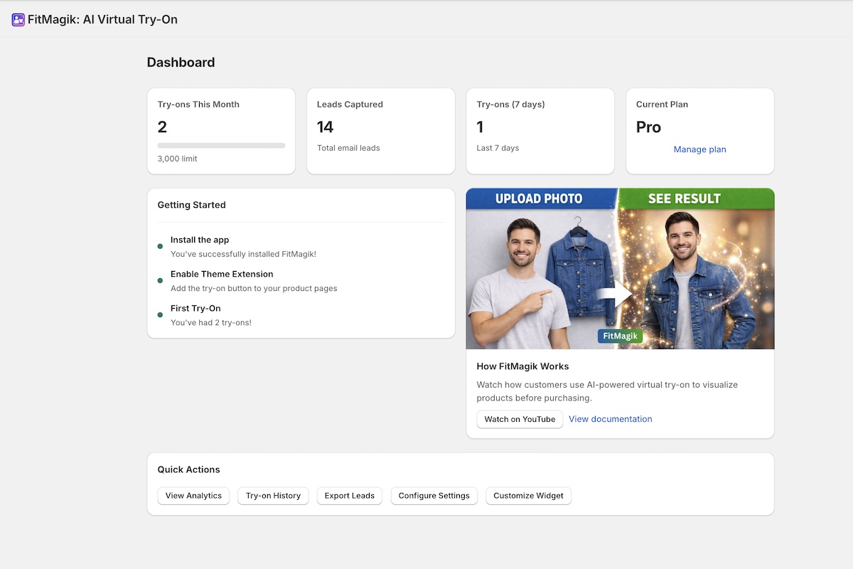FitMagik merchant dashboard showing analytics