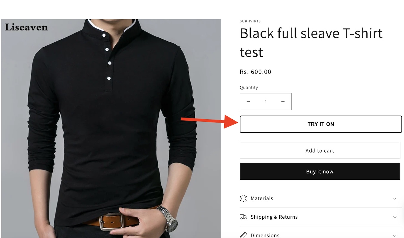 Customer using FitMagik try-on widget on a product page